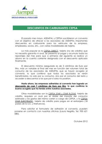 DESCUENTOS EN CARBURANTES CEPSA - Asempal