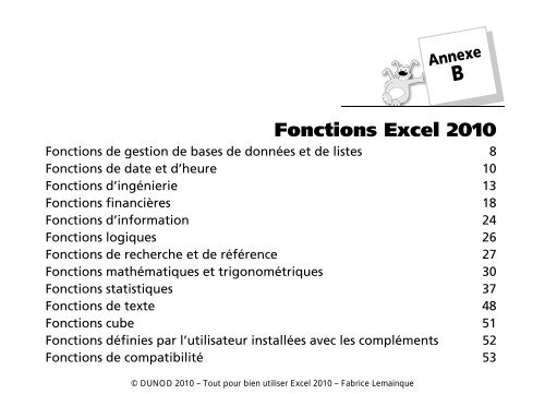 Fonctions Excel 2010 - Dunod