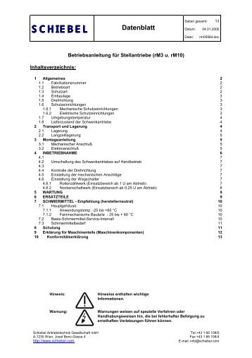 Datenblatt - SCHIEBEL