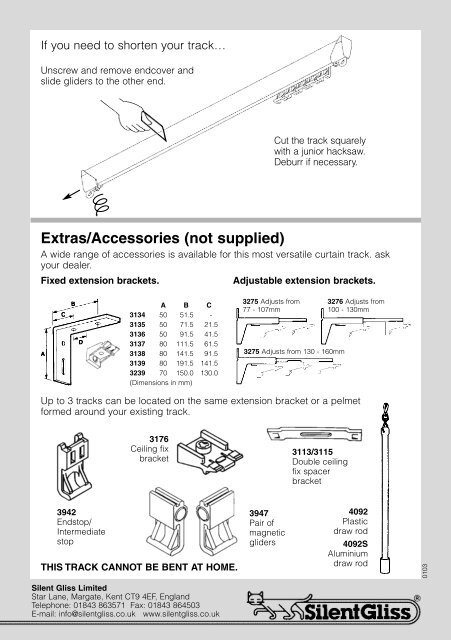 Silent Gliss 1200 Fitting Sheet - Curtain Poles