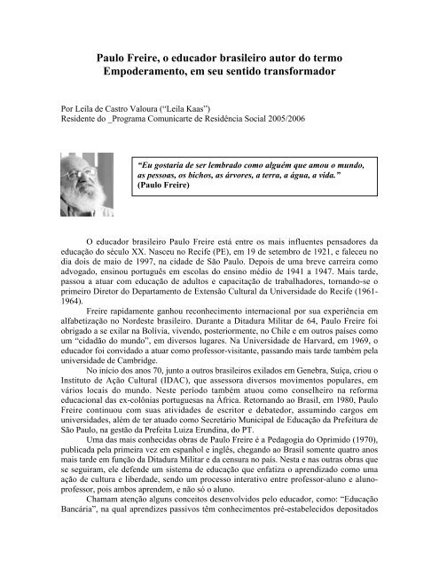 Paulo Freire, o educador brasileiro autor do termo Empoderamento ...