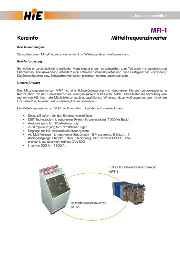 Technisches Datenblatt - HIE Schweiß-Systeme GmbH