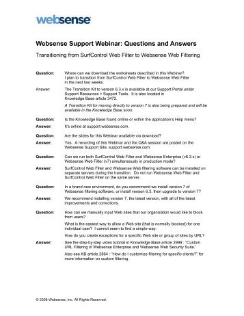 Questions and Answers - Websense Knowledge Bases