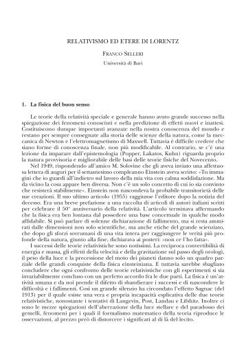 Relativismo ed etere di Lorentz - Istituto di Fisica Generale Applicata