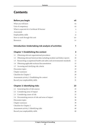 SRXRIS001A Undertake risk analysis of activities - Aspire Learning ...