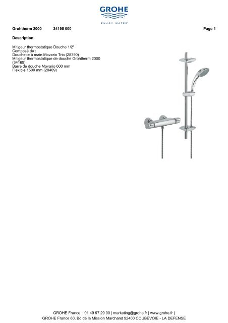 Description Mitigeur thermostatique Douche 1/2" ComposÃ© de ...