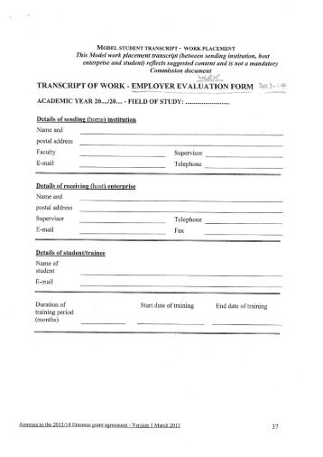 Work Placement Evaluation form