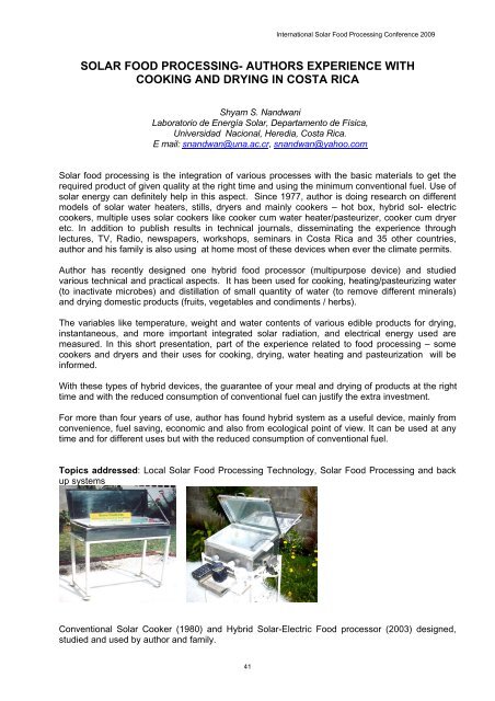 Abstracts Oral Presentations - Solar Food Processing Network