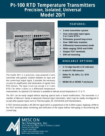 Pt-100 RTD Temperature Transmitters Model 20/1 - Delta Strumenti ...