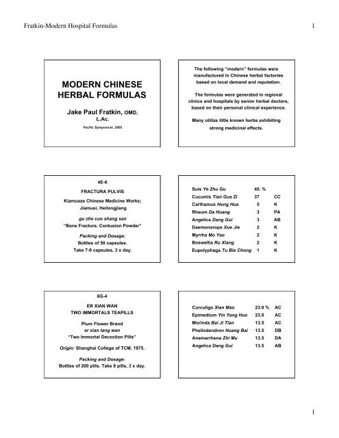 modern chinese herbal formulas - Pacific College of Oriental Medicine