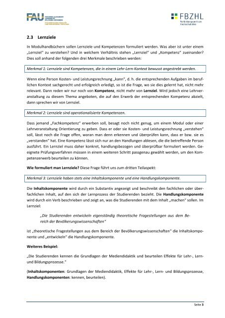 Leitfaden Formulierung kompetenzorientierter Lernzielen