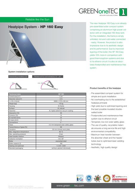 Heatpipe System - HP 160 Easy - GREENoneTEC