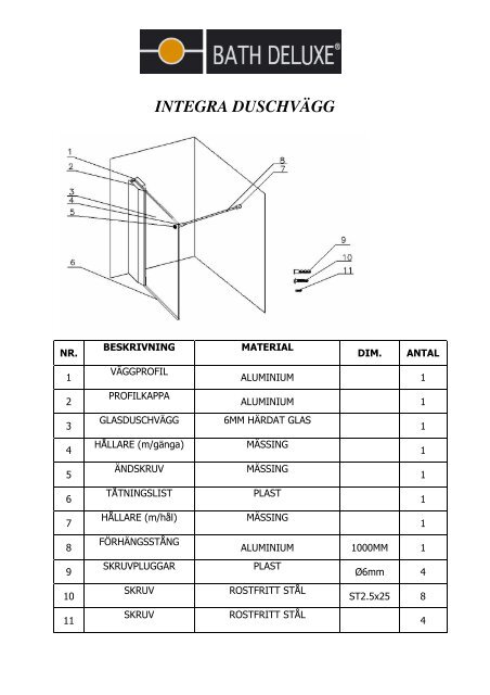 INTEGRA DUSCHVÃGG - Bath Deluxe