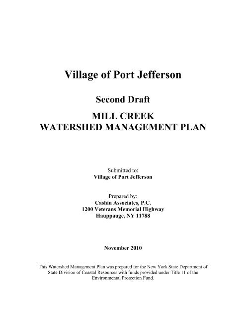 Village of Port Jefferson Mill Creek Watershed Management Plan