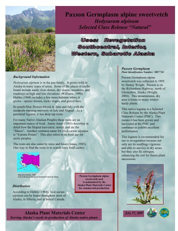 Paxson Germplasm alpine sweetvetch - Alaska Plant Materials ...