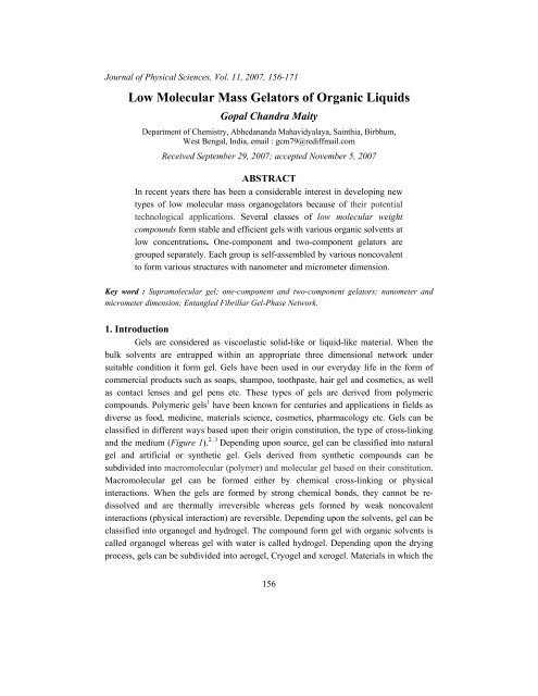 Low Molecular Mass Gelators of Organic Liquids - Vidyasagar ...
