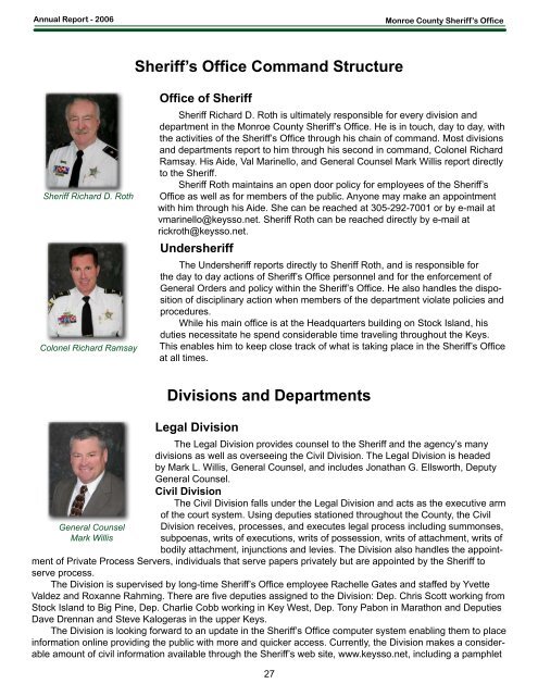Annual Report, Year 2006 - Monroe County Sheriff's Office