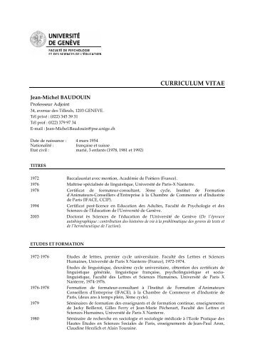 CURRICULUM VITAE - Université de Genève