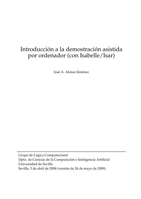 con Isabelle/Isar - Dpto. Ciencias de la ComputaciÃ³n e Inteligencia ...