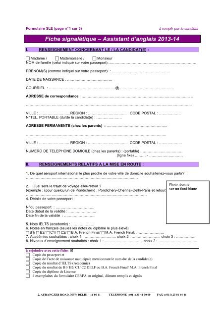 02- Dossier d'inscription SLE - Assistants 2013-14 - Campus France