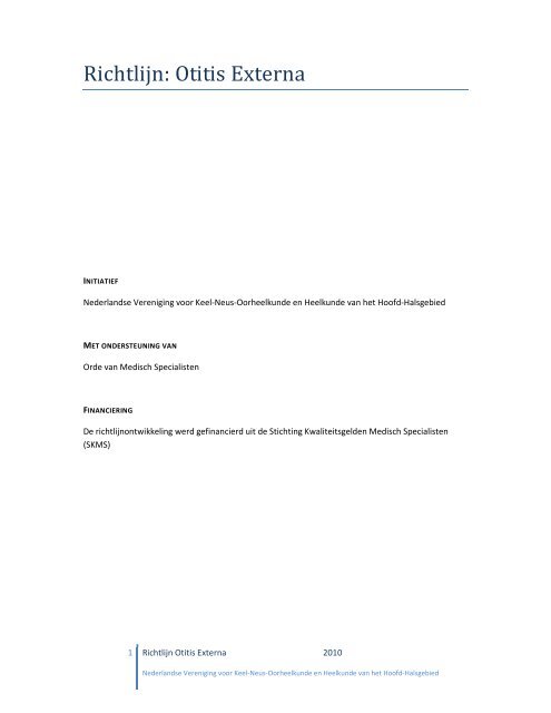 Richtlijn: Otitis Externa - Kwaliteitskoepel
