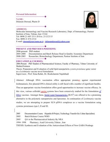 Delaram Doroud, Pharm D ... - Pasteur Institute of Iran