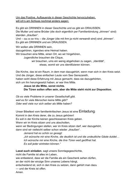 Predigt zu Markus 3, 31-35 13. Sonntag nach Trinitatis 2011 Liebe ...