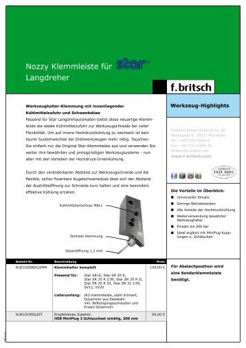 Nozzy Klemmleiste fÃ¼r Langdreher - Friedrich Britsch GmbH & Co. KG