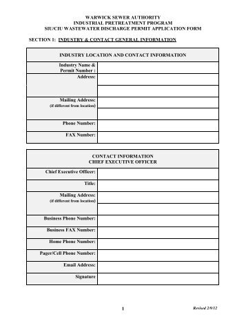 Permit Application Form for SIU-CIU - Warwick, Rhode Island