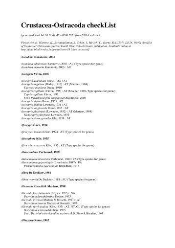 Crustacea-Ostracoda checkList - FADA