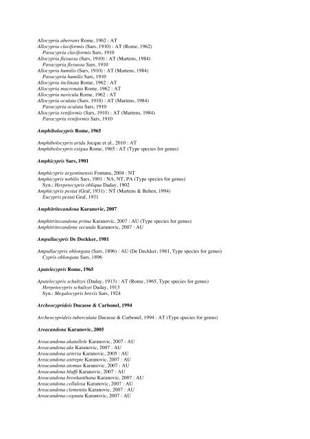 Crustacea-Ostracoda checkList - FADA