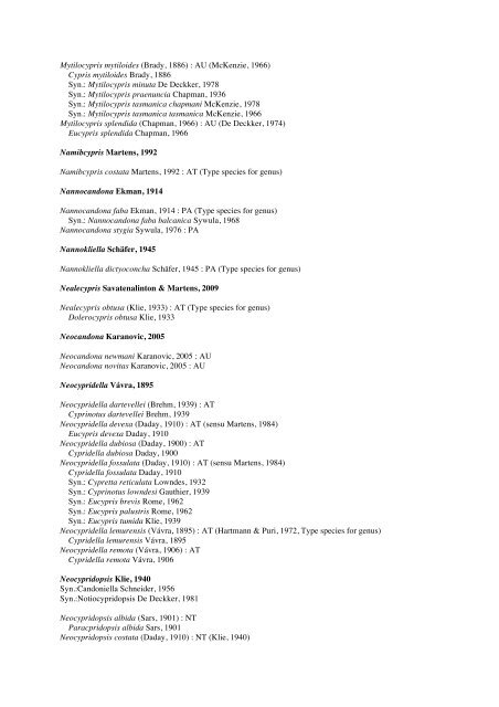 Crustacea-Ostracoda checkList - FADA