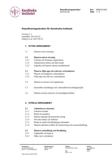 Klassificeringsstruktur fÃ¶r Karolinska Institutet - Internwebben ...