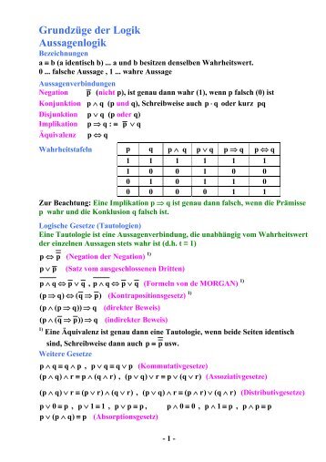 GrundzÃƒÂ¼ge der Logik Aussagenlogik