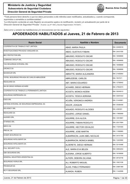 APODERADOS HABILITADOS al Jueves, 21 de Febrero de 2013