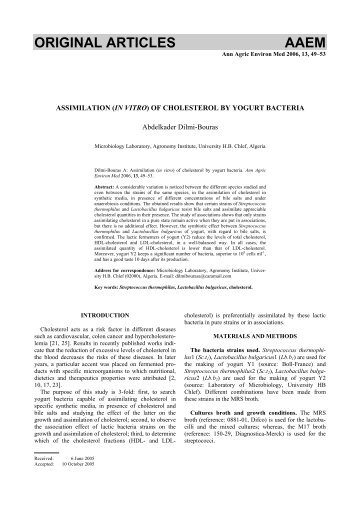 ASSIMILATION (IN VITRO) OF CHOLESTEROL BY YOGURT ...