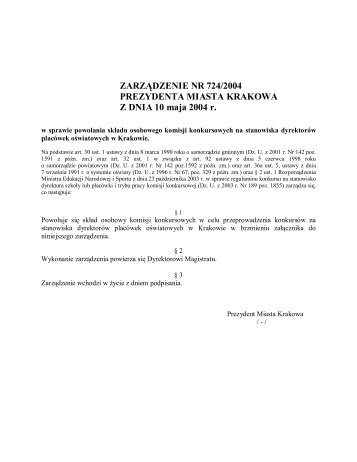 ZARZÄDZENIE NR 724/2004 PREZYDENTA MIASTA KRAKOWA Z ...