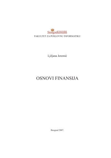 Osnovi finansija - I deo.pdf - Univerzitet Singidunum