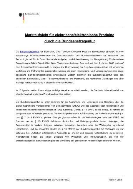 Marktaufsicht für elektrische/elektronische ... - Bundesnetzagentur