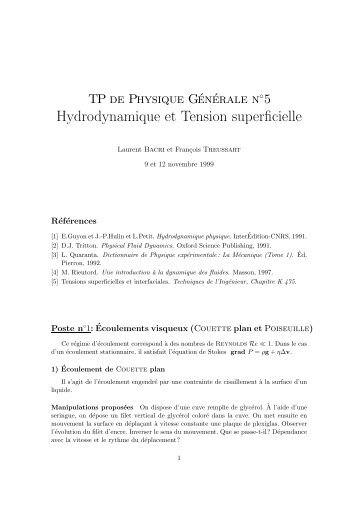 Hydrodynamique et Tension superficielle - ENS Cachan