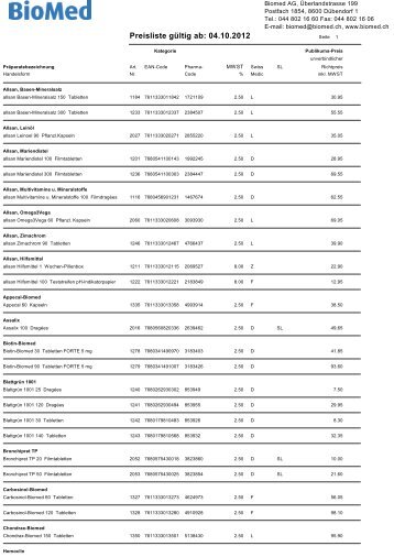 Preisliste gültig ab: 04.10.2012 - BioMed AG