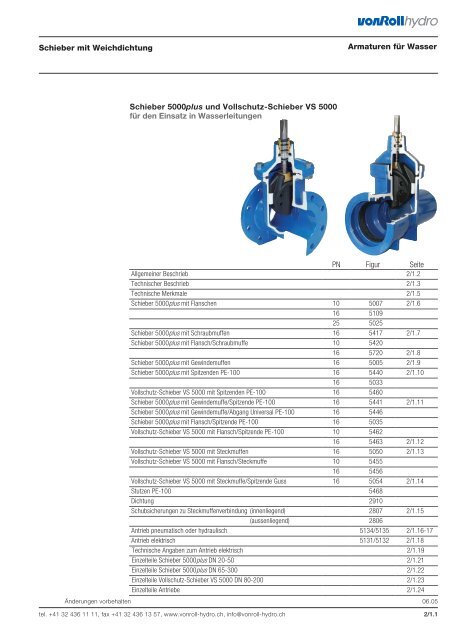 Schieber mit Weichdichtung; FÃ¼r Wasser - vonRoll hydro