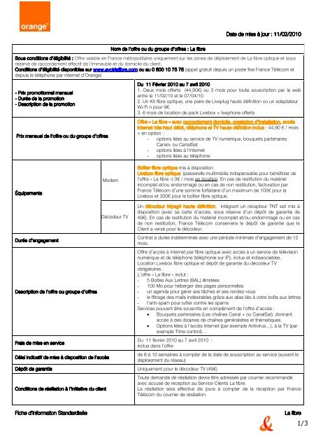 Date De Mise A Jour 11 02 10 Fiche D Orange Mobile