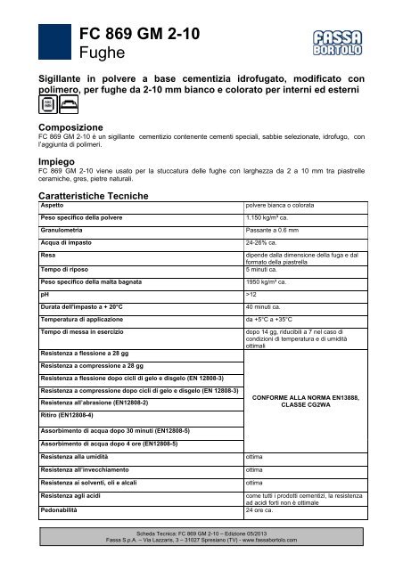 Scheda tecnica FC 869 GM 2-10 - Fassa Bortolo