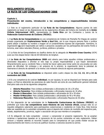 reglamento oficial la ruta de los conquistadores 2008 - Bikecr.com