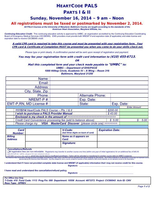 CPR Registration Form - UMBC Department of Emergency Health ...