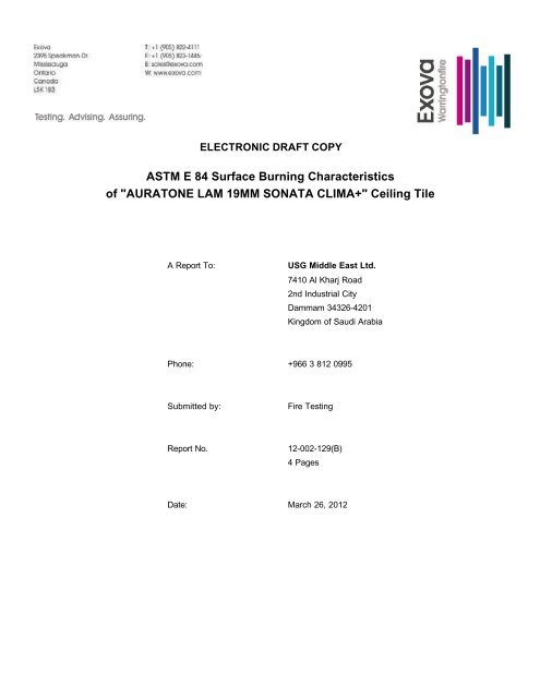 Astm E 84 Surface Burning Characteristics Of Usg Me Com