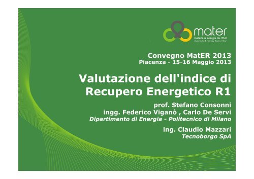 Valutazione dell'indice di Recupero Energetico R1 - MatER