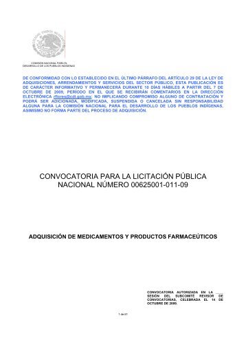 CONVOCATORIA PARA LA LICITACIÓN PÚBLICA NACIONAL ...