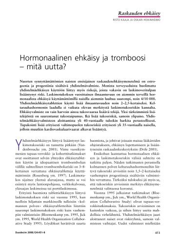 Hormonaalinen ehkäisy ja tromboosi – mitä uutta? - Duodecim